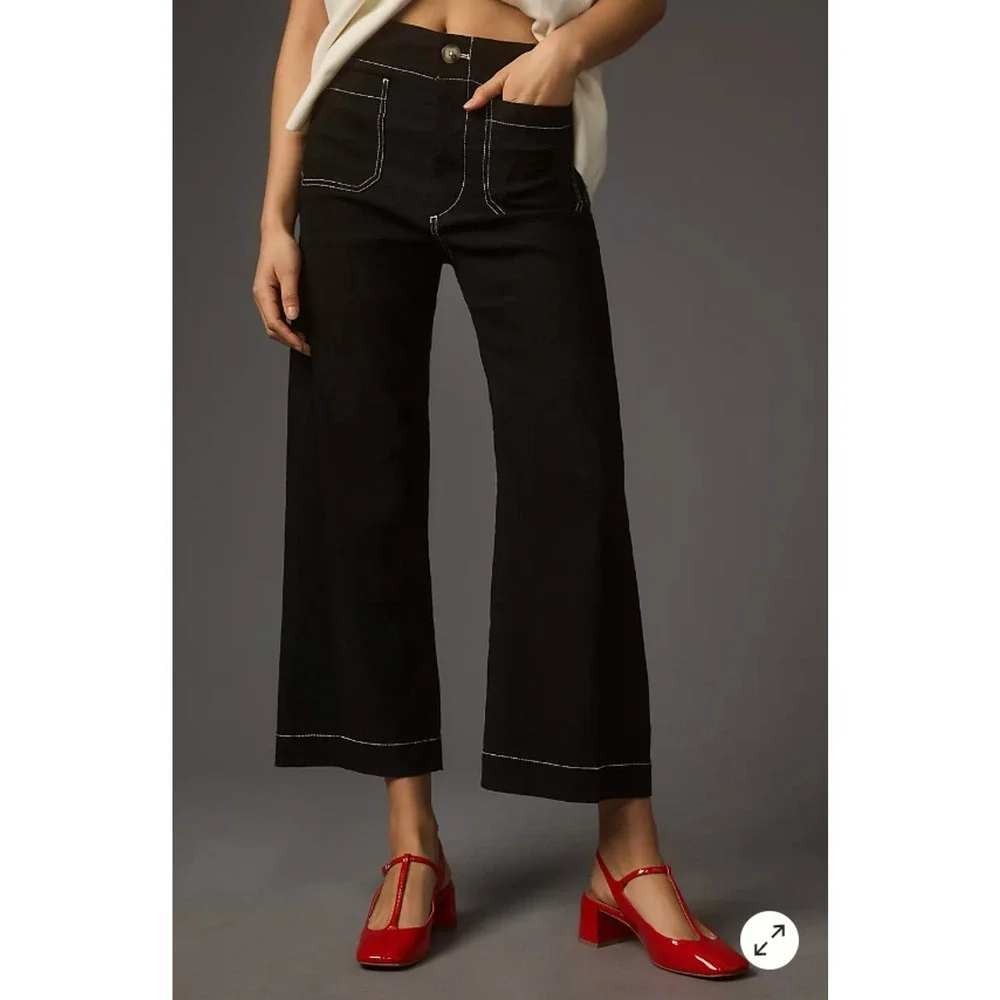 Maeve The Colette Pants Women's 25 Black Contrast Stitch Wide Leg Cropped